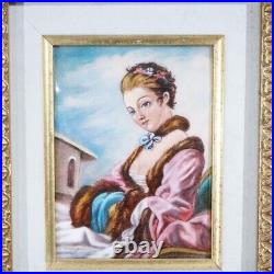 French Limoges Enamel on Copper Portrait Painting of a Woman, 20th C