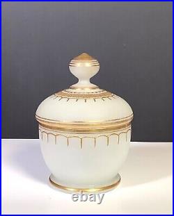 French White Opaline Glass Enameled Gold Gilt Powder Dish