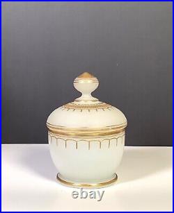 French White Opaline Glass Enameled Gold Gilt Powder Dish