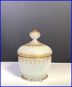 French White Opaline Glass Enameled Gold Gilt Powder Dish