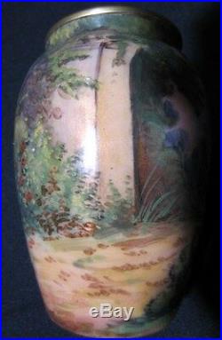 French art deco nouveau enamel pair of vase by master gamet hand paint romantic