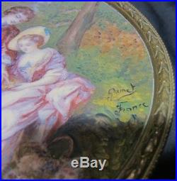French art deco nouveau tazza enamel romatic scene gilt dore hand paint by gamet