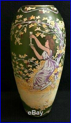 Fritz Heckert Art Nouveau Hand Painted Enameled Vase 11 Marked 16 On Base