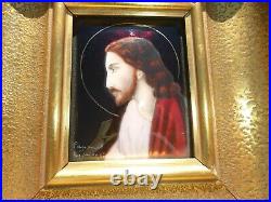 Georges Papault High glaze enamel on copper painting of Jesus & Mary LIMOGES