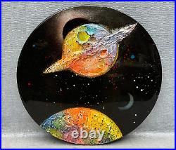 Gionanni Scalisi Signed 3d Abstract Painting Saturn Planets Round Enamel Plaque