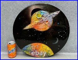 Gionanni Scalisi Signed 3d Abstract Painting Saturn Planets Round Enamel Plaque