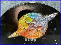 Gionanni Scalisi Signed 3d Abstract Painting Saturn Planets Round Enamel Plaque