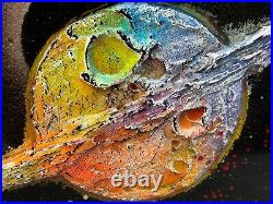 Gionanni Scalisi Signed 3d Abstract Painting Saturn Planets Round Enamel Plaque