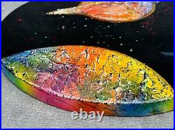 Gionanni Scalisi Signed 3d Abstract Painting Saturn Planets Round Enamel Plaque