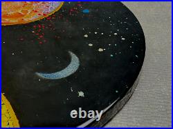 Gionanni Scalisi Signed 3d Abstract Painting Saturn Planets Round Enamel Plaque