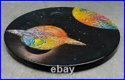 Gionanni Scalisi Signed 3d Abstract Painting Saturn Planets Round Enamel Plaque