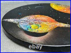 Gionanni Scalisi Signed 3d Abstract Painting Saturn Planets Round Enamel Plaque