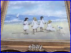 Girls On Summer Beach Signed By Max Karp And Copper Enamel Paintings