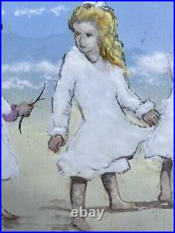 Girls On Summer Beach Signed By Max Karp And Copper Enamel Paintings