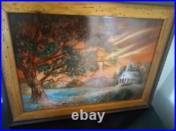 Glass Enamel Painting Of A Church In The Field Signed Size medium