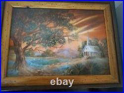 Glass Enamel Painting Of A Church In The Field Signed Size medium