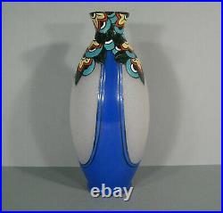 Glassware of Leune Vase Art Deco The 1930 Glass Painted Enamelled Signed Leune