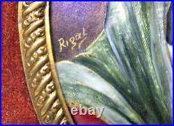Gorgeous ART NOUVEAU Signed Enamel on Copper Plaque in Bronze Frame c. 1900