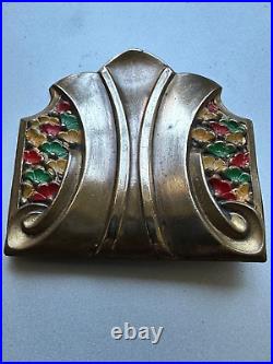 Gorgeous French Antique Art Deco Brooch, Brass with Enamel paint 5cm