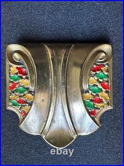 Gorgeous French Antique Art Deco Brooch, Brass with Enamel paint 5cm