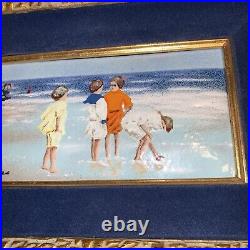 Gorgeous enamel on copper painting children at the sea by J Lukes (1040)