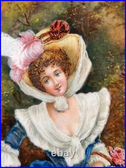 HUGE 15 French Limoges Painted Lady Enamel Painting Portrait Gilt Ormolu Frame