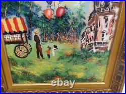 HUGE Vintage Enamel on Copper painting MARK MOSES Balloon seller children park