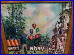 HUGE Vintage Enamel on Copper painting MARK MOSES Balloon seller children park