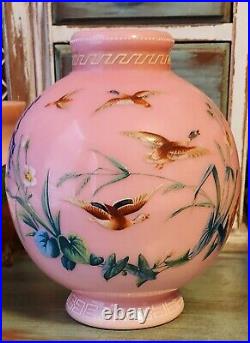 Handblown And Handpainted Bohemian Glass With Enamel Flowers-Harrach
