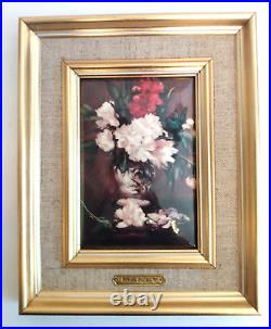 Helca French Enamel Painting over Convex Hammered Copper Manet Vase of Peonies
