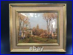 Helca French Enamel Painting over Convex Hammered Copper Masterpiece c. 1940s