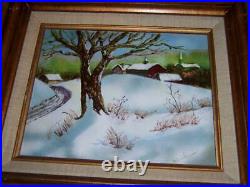 Helen Schuaber Signed Enamel On Copper Winter Snow Scene Landscape Painting
