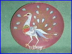 Hilda Kraus Midcentury Modern Enamel Copper Art Plate Peacock Painting Signed 9