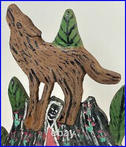 Howard Finster Folk Art Howling Wolf Early Enamel Wood Carving 1986 # 5000.263