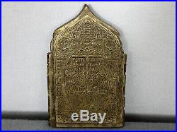IKONE ANTIK TETRAPTYCHON RUSSLAND BRONZE EMAILLE old russian icon enameled signe