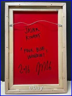 JASPER KNIGHT Four Blue Windows Enamel on Aluminium 90cm x 60cm FRAMED