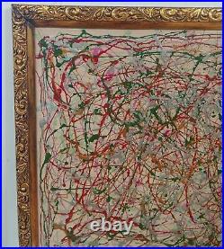 Jackson Pollock Enamel On Canvas Large Painting 1951 With Frame In Golden Leaf