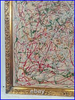 Jackson Pollock Enamel On Canvas Large Painting 1951 With Frame In Golden Leaf