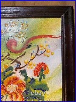 Jean Lucey Botanical Scene Enamel On Copper Painting Signed And Framed