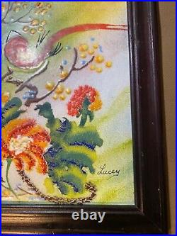 Jean Lucey Botanical Scene Enamel On Copper Painting Signed And Framed
