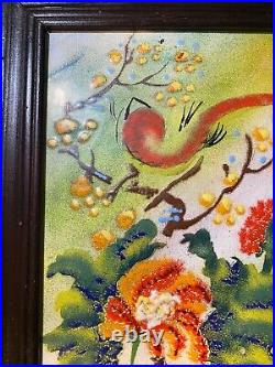 Jean Lucey Botanical Scene Enamel On Copper Painting Signed And Framed