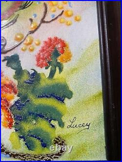 Jean Lucey Botanical Scene Enamel On Copper Painting Signed And Framed