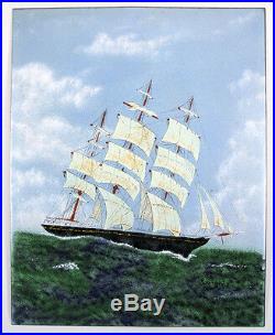 Jean Lucey Enamel On Copper Painting Clipper Ship Signed Lucey Listed Artist