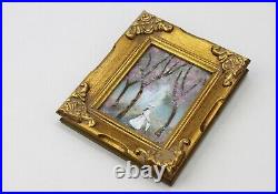 Jean Lucey Enamel on Copper Painting Girl in Forest With Parasol Gilt Frame