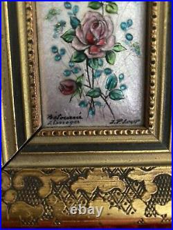 Jean Paul Loup Atelier Betourne Limoges Framed Enamel Minature Painting Flower