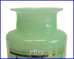 Jeweled Green Opaline Art Glass Jar Underplate c1920 hand painted raised enamel