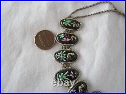 Jewelry Persian Enamel Necklace 14 Panels links Hand painted scenes Birds 1930's