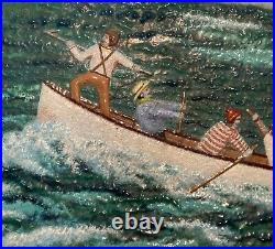 John Shaw Enamel Art Painting Copper 16x12 Nantucket Attack Whaling Ship
