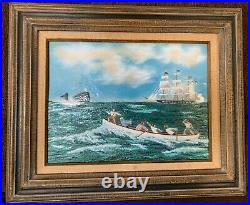 John Shaw Enamel Art Painting Copper 16x12 Nantucket Attack Whaling Ship
