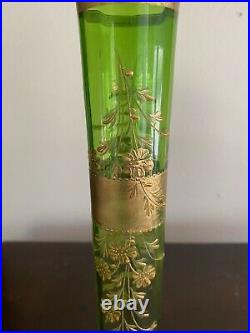 Karlesbad Moser Bohemian Green Art Glass Vase Hand Painted Enamel and Gilt #1
